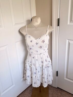 Altar'd State White Mini Dress with Blue & Tan Floral Print